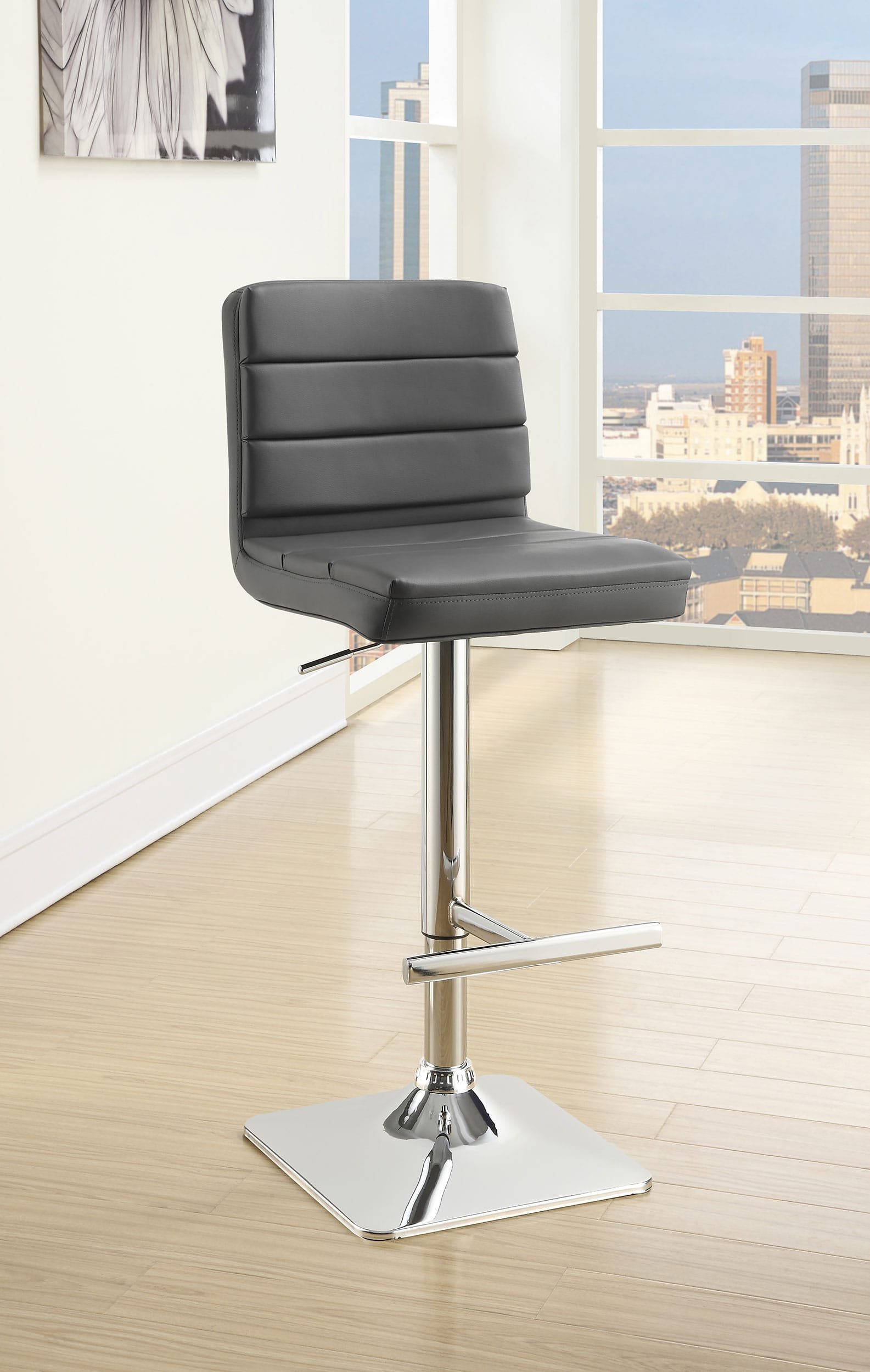 120696_01xHD.jpg Bianca Upholstered Adjustable Bar Stool Grey (Set of 2) - Image 1