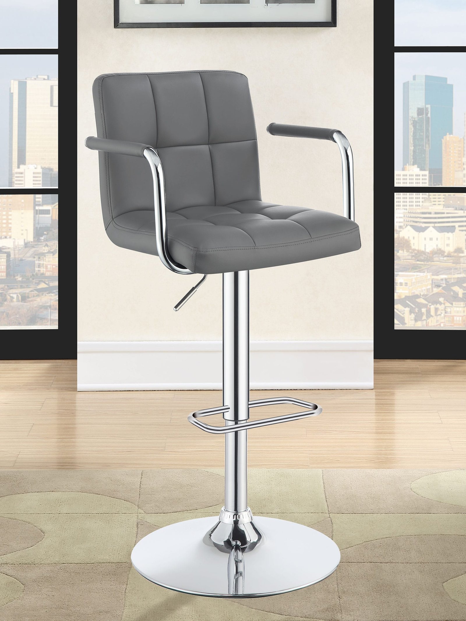121096_01xHD.jpg Palomar Adjustable Height Bar Stool Grey and Chrome - Image 1