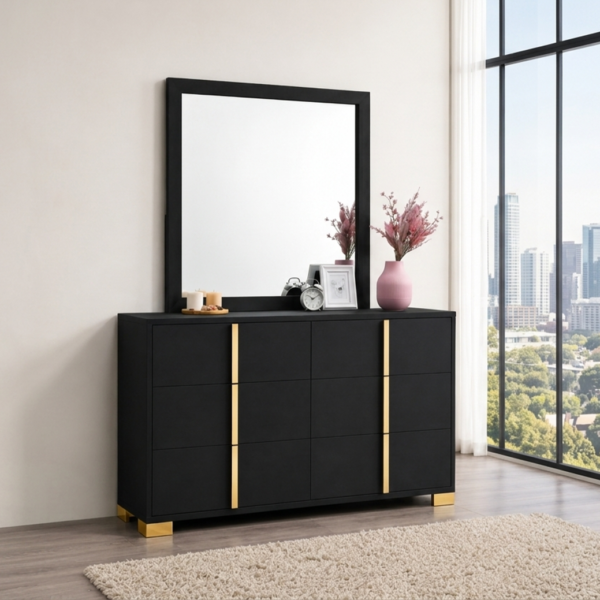 Marceline 6-drawer Dresser with Mirror Black