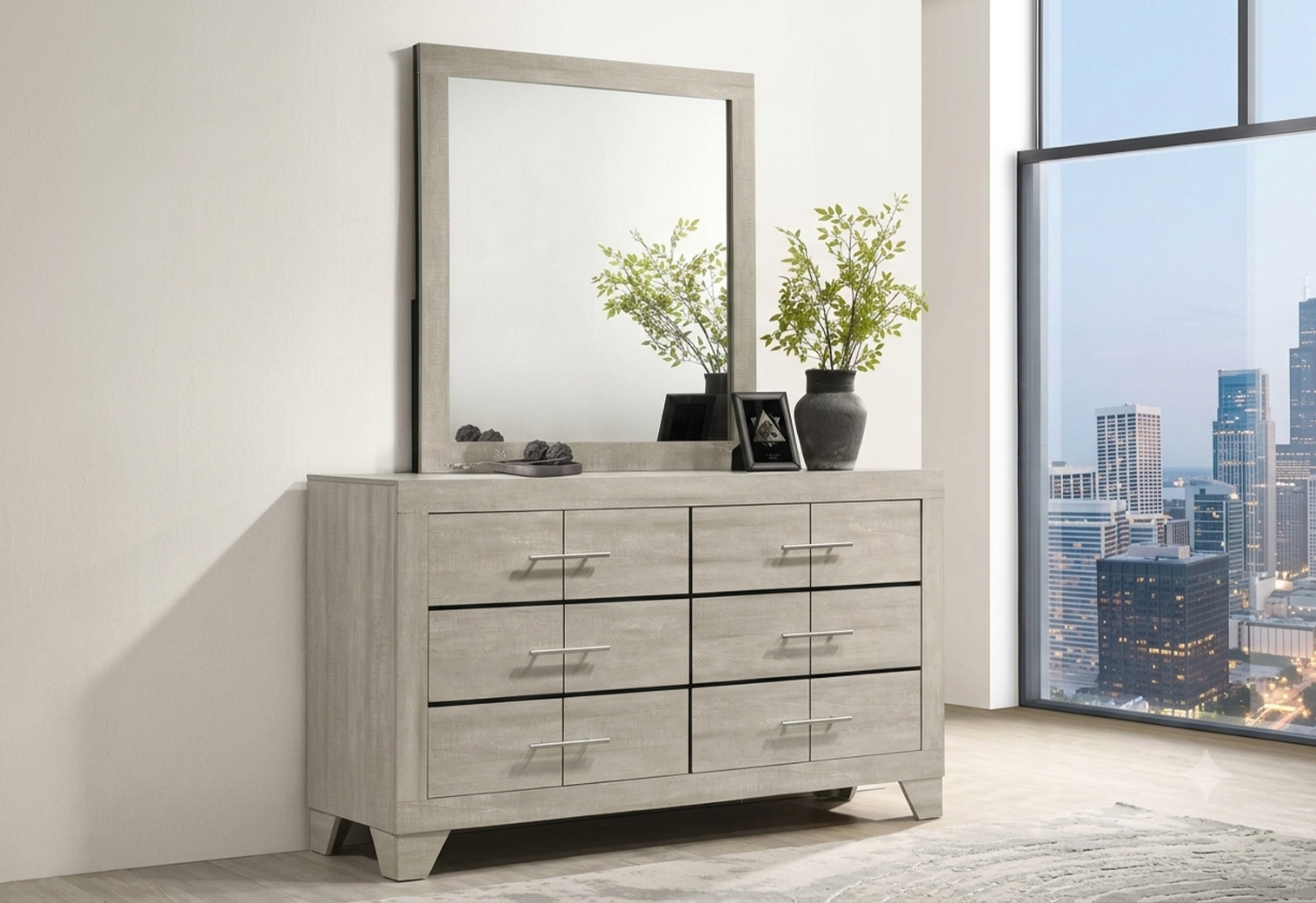 2222 Trenton 6-drawer Bedroom Dresser With Mirror Rustic Cream - Image 1