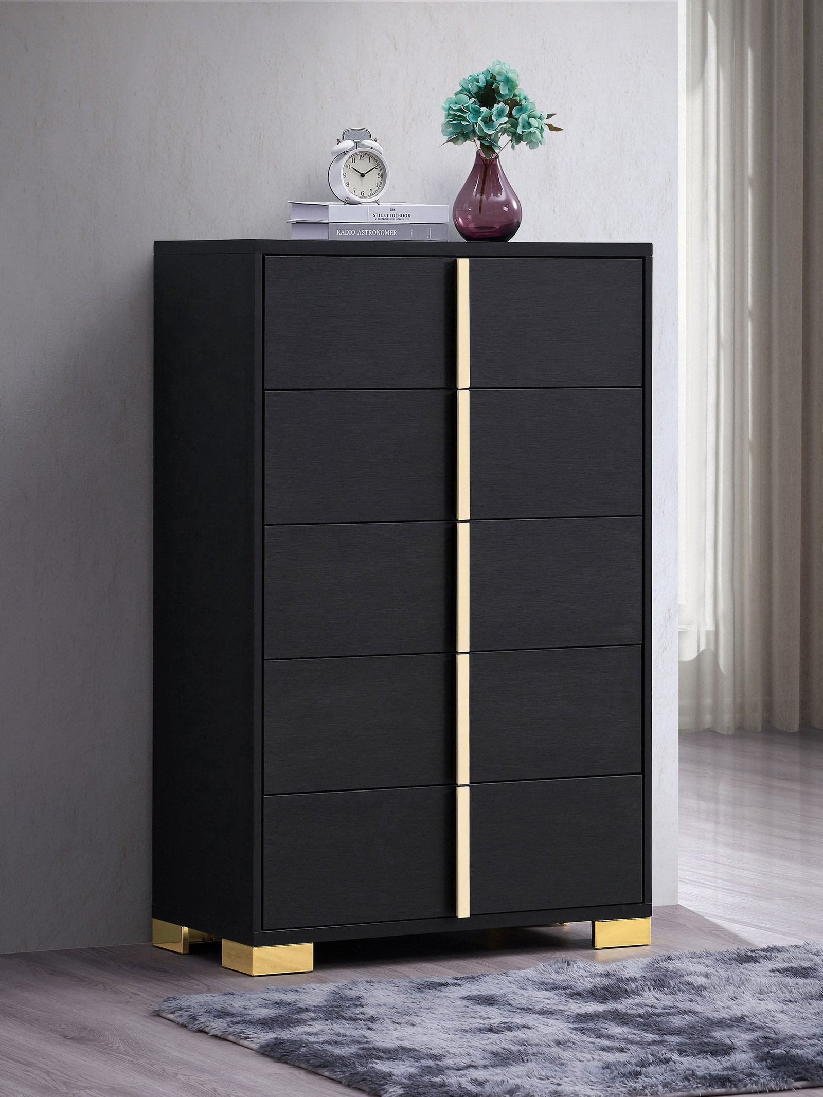 222835_01xHD.jpg Marceline 5-drawer Bedroom Chest Black - Image 1