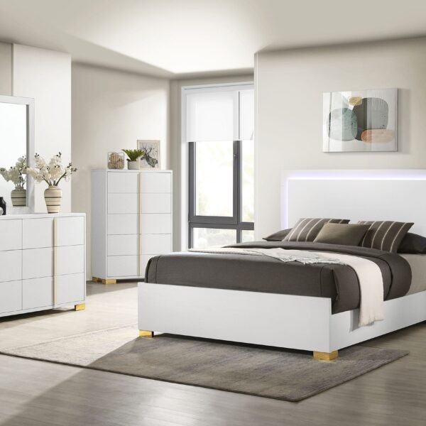 Marceline LED Headboard Bedroom Set White & Black