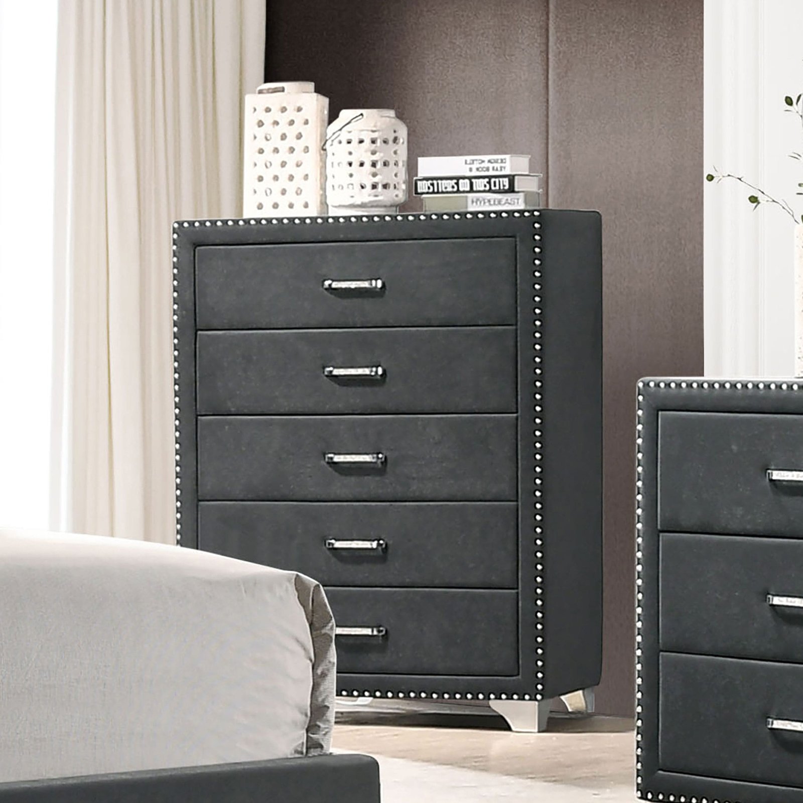 223385_01xHD.jpg Melody 5-drawer Bedroom Chest Grey - Image 1