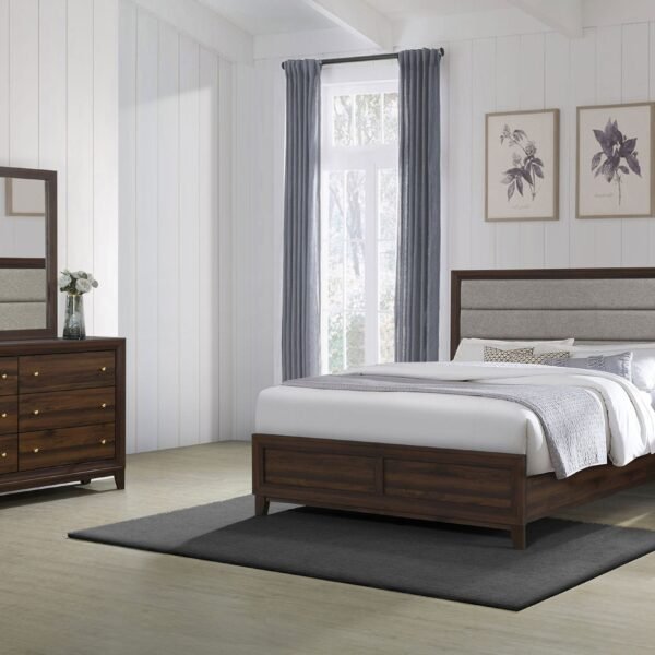 Welsley Wooden Bedroom Set Upholstered Dark Brown
