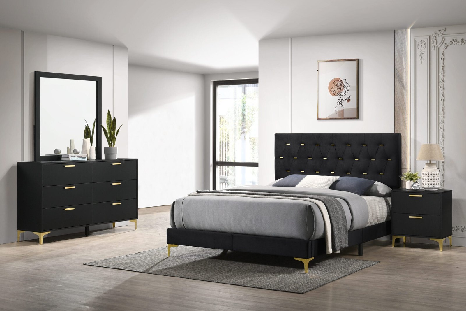 224451KE-S4_01xHD-scaled-1.jpg Kendall Upholstered Bedroom Set White and Black - Image 1
