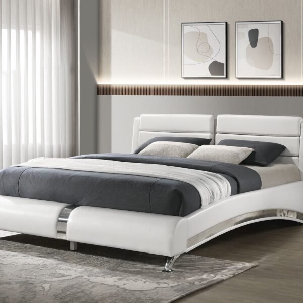 Jeremaine Upholstered Sleigh Bed White & Black