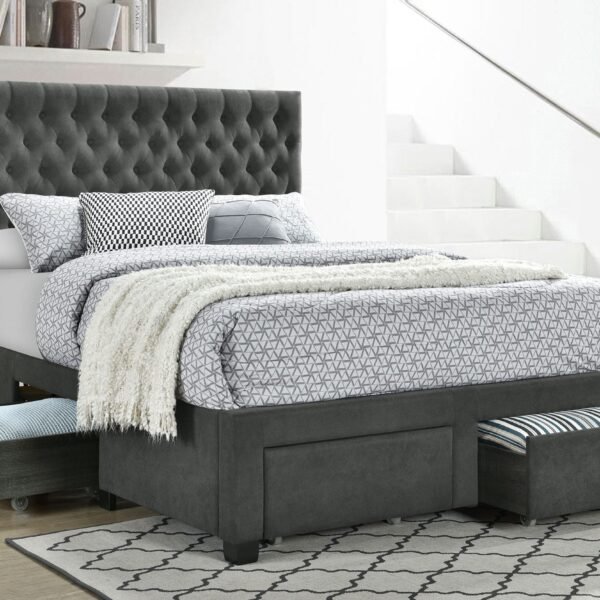 Soledad Upholstered Storage Panel Bed Grey & Light Grey