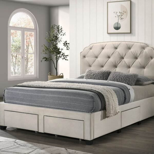 Marianna 4-drawer Upholstered Storage Bed Cream