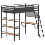 Campus 3-shelf Metal Twin Workstation Loft Bed Matte Black - Image 4