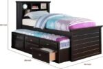 Wood Twin Size Storage Bed,Trundle Bed, Bookcase Headboard Black - Image 2