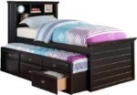 Wood Twin Size Storage Bed,Trundle Bed, Bookcase Headboard Black - Image 3
