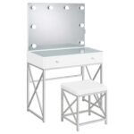 Eliza Vanity Set with Lighting & Stool White and Chrome - Image 2