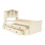 Wood Twin Size Storage Bed,Trundle Bed, Bookcase Headboard White - Image 2