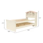Wood Twin Size Storage Bed,Trundle Bed, Bookcase Headboard White - Image 4