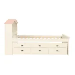 Wood Twin Size Storage Bed,Trundle Bed, Bookcase Headboard White - Image 6