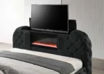 Valentina Platform Bed LED  fireplace 55 Inches TV Stand Black & Beige - Image 3