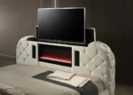 Valentina Platform Bed LED  fireplace 55 Inches TV Stand Black & Beige - Image 4