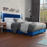 Starlett Velvet Bed With Diamonds Blue - Image 3