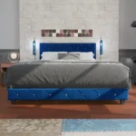 Starlett Velvet Bed With Diamonds Blue - Image 2