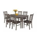 SIMON 7-Pieces Wooden Dining Set Grey & Brown - Image 6
