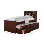 Wood Twin Size Storage Bed,Trundle Bed, Bookcase Headboard, Dark Brown - Image 3