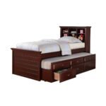Wood Twin Size Storage Bed,Trundle Bed, Bookcase Headboard, Dark Brown - Image 4