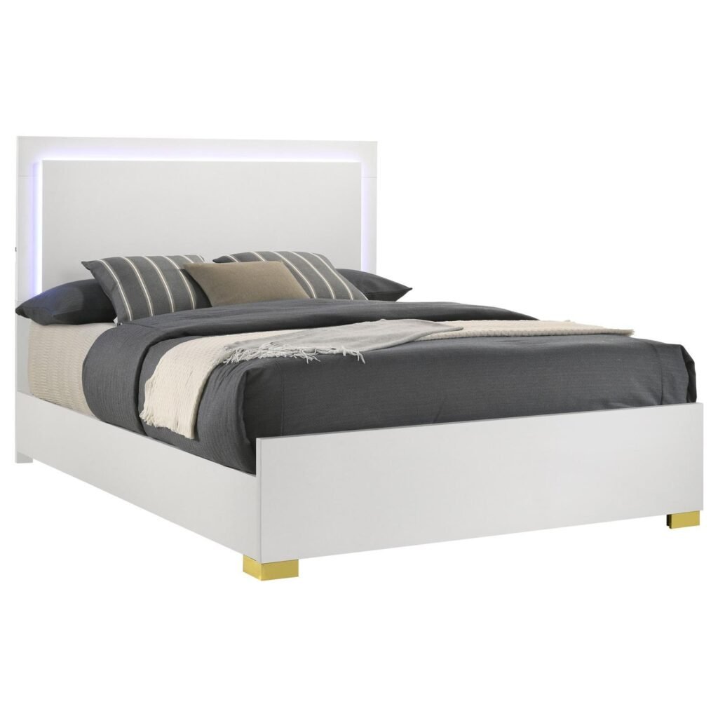 Marceline White Eastern King Bed with LED Headboard