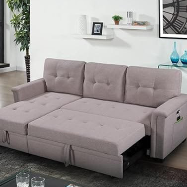 Ashlyn Light Gray Linen Sleeper Sectional