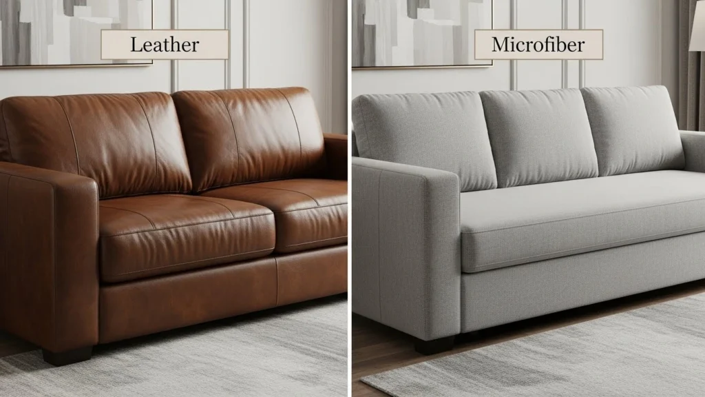 Leather and microfiber both work well on king-size sofa beds, but they serve different lifestyles and budgets.
