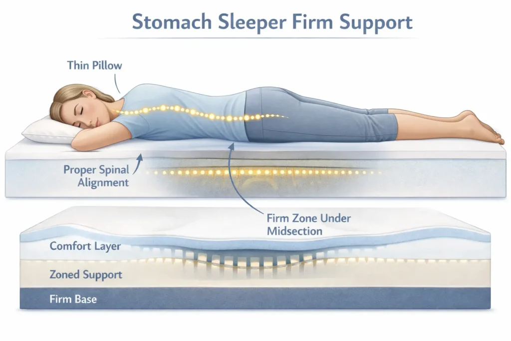 Stomach sleeping firm mattress back support