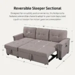 Ashlyn Light Gray Linen Sleeper Sectional - Saleem Furniture Mart