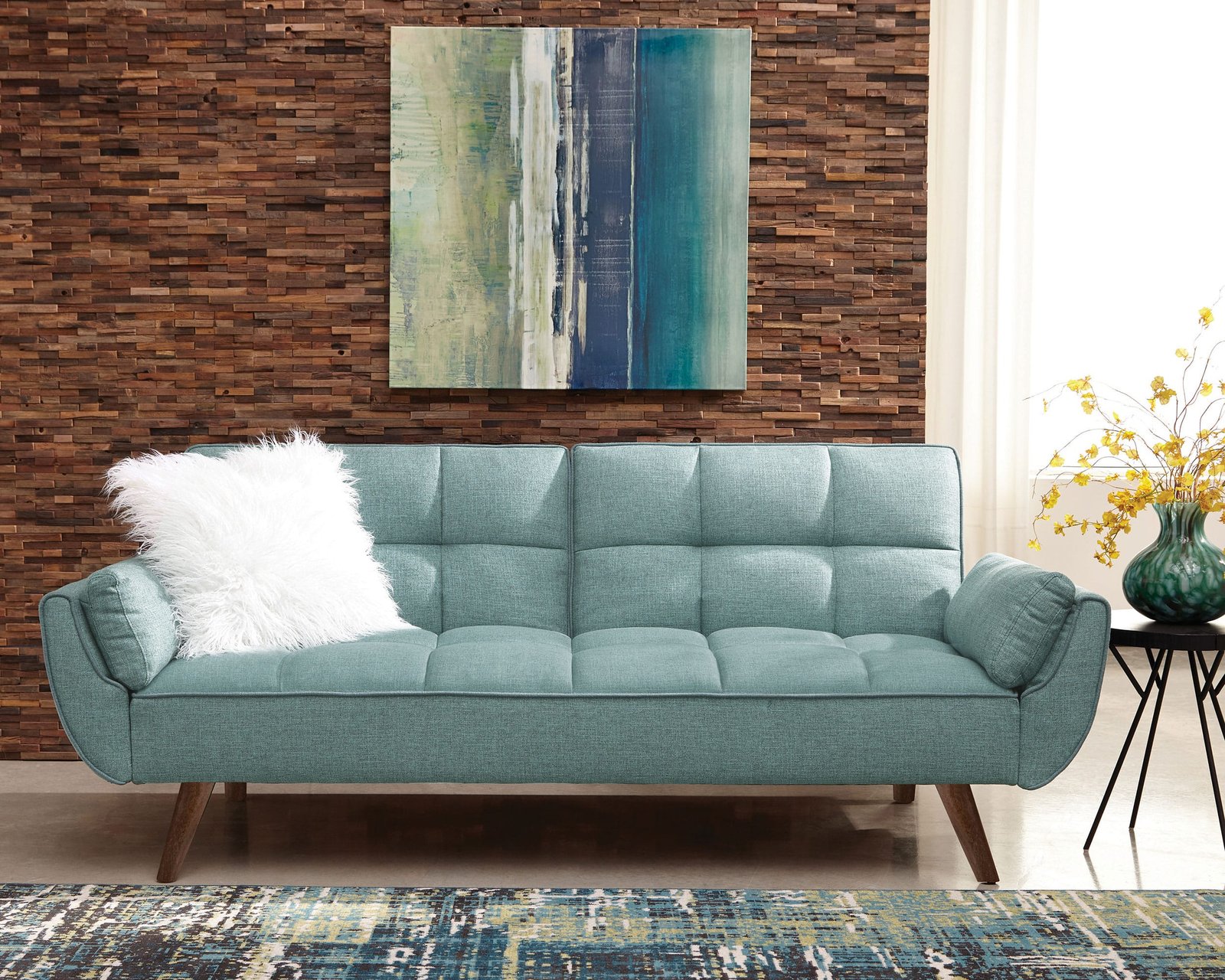 Caufield Upholstered Convertible Sofa Bed Turquoise Blue - Saleem Furniture Mart Caufield Upholstered Convertible Sofa Bed Turquoise Blue - Saleem Furniture Mart