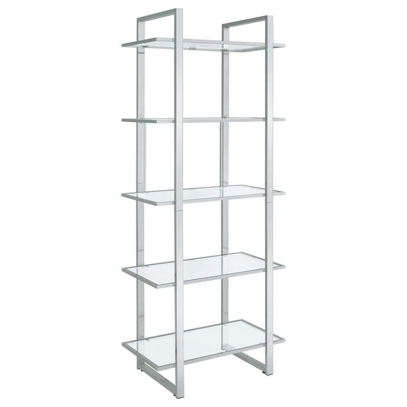 Hartford 805538 79-inch 5-shelf Glass Bookshelf - Chrome Hartford 805538 79-inch 5-shelf Glass Bookshelf - Chrome