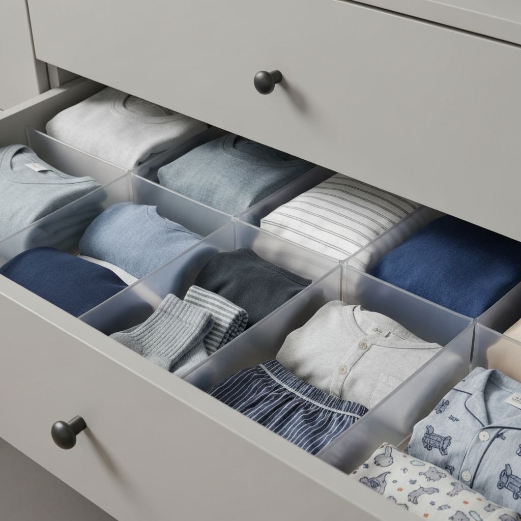 Organized dresser drawers with dividers showing proper clothing storage and organization system