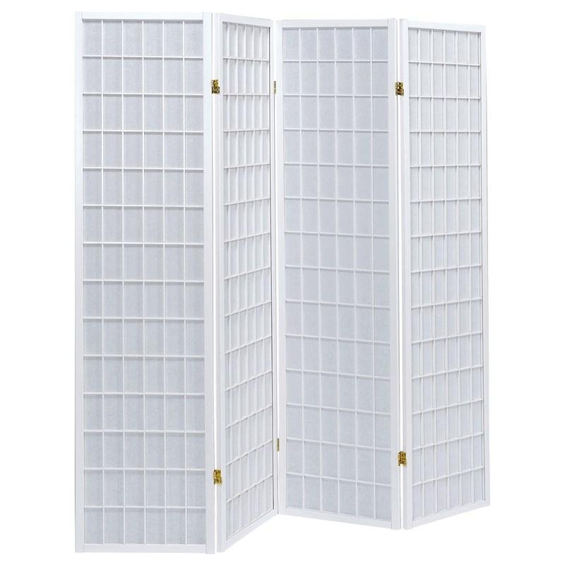 Roberto 902626 4-Panel Room Divider Folding Shoji Screen - White Roberto 902626 4-Panel Room Divider Folding Shoji Screen - White