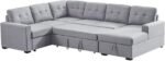 Salene Light Grey Sleeper Sectional Sofa With Storage Chaise - Saleem Furniture Mart