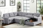 Salene Light Grey Sleeper Sectional Sofa With Storage Chaise - Saleem Furniture Mart