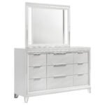 Marmore 9-drawer Dresser and LED Mirror White Dresser - Image 7