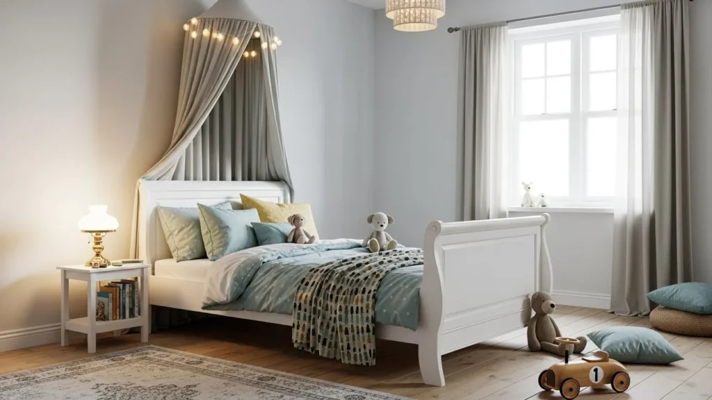 A white or weathered gray sleigh bed works perfectly