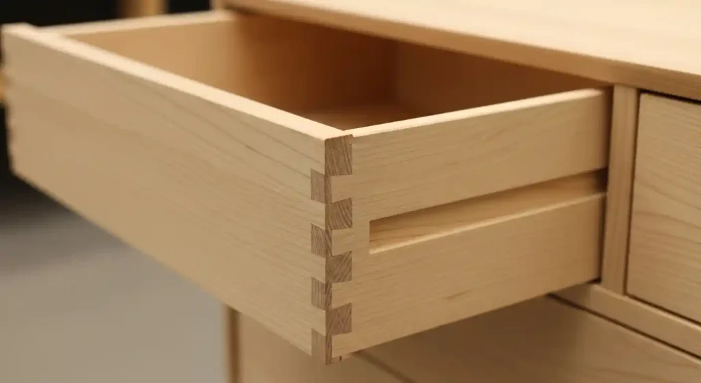 Drawer construction often gets overlooked until drawers start sticking or falling apart. Dovetail joints on drawer fronts and backs indicate quality construction. 