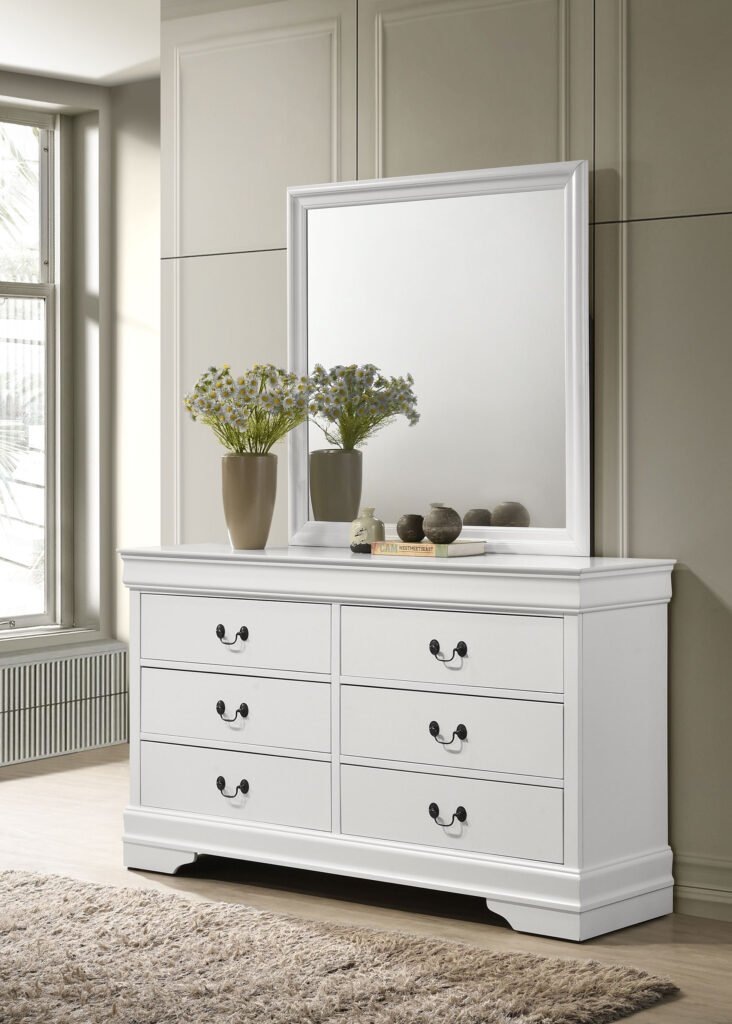 Louis Philippe 6-drawer Dresser and Mirror White Dresser