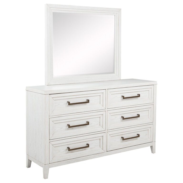 Marielle 6-drawer Dresser with Mirror Distressed White Dresser