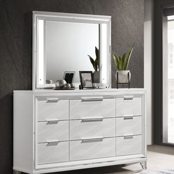 Marmore 9-drawer Dresser And LED Mirror White Dresser