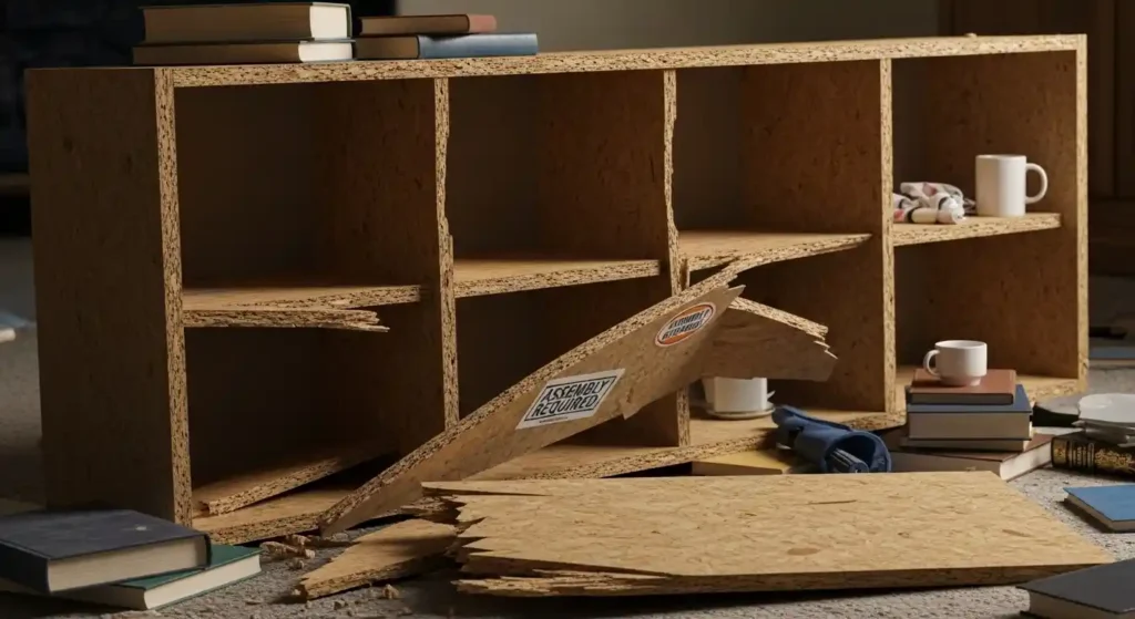 Particle board construction in structural components means furniture that won't survive moves or years of use.