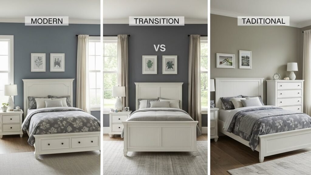 Side-by-side comparison modern vs transitional vs traditional teen bedroom furniture styles