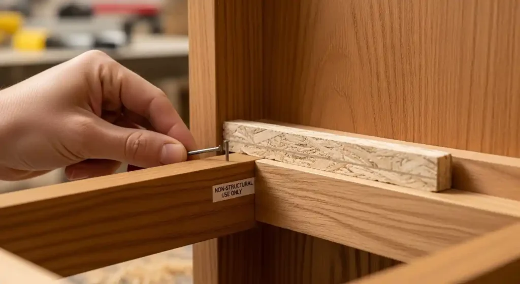 We avoid particleboard construction except in limited non-structural applications.