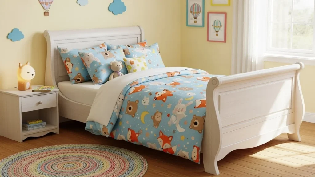A sleigh bed gets its name from its distinctive curved headboard and footboard that resemble the shape of a traditional sleigh. 