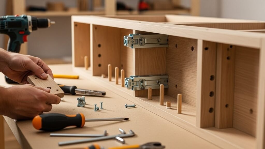 📸 Behind-the-scenes photo of furniture assembly showing hardware and construction details
