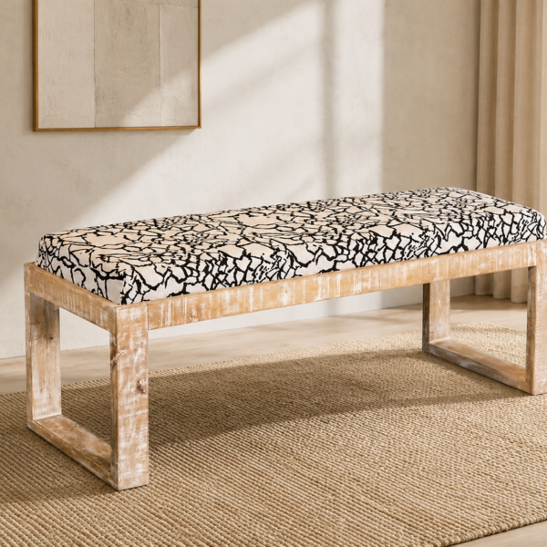 Aiden 914138 Fabric Upholstered Accent Bench - Distressed White