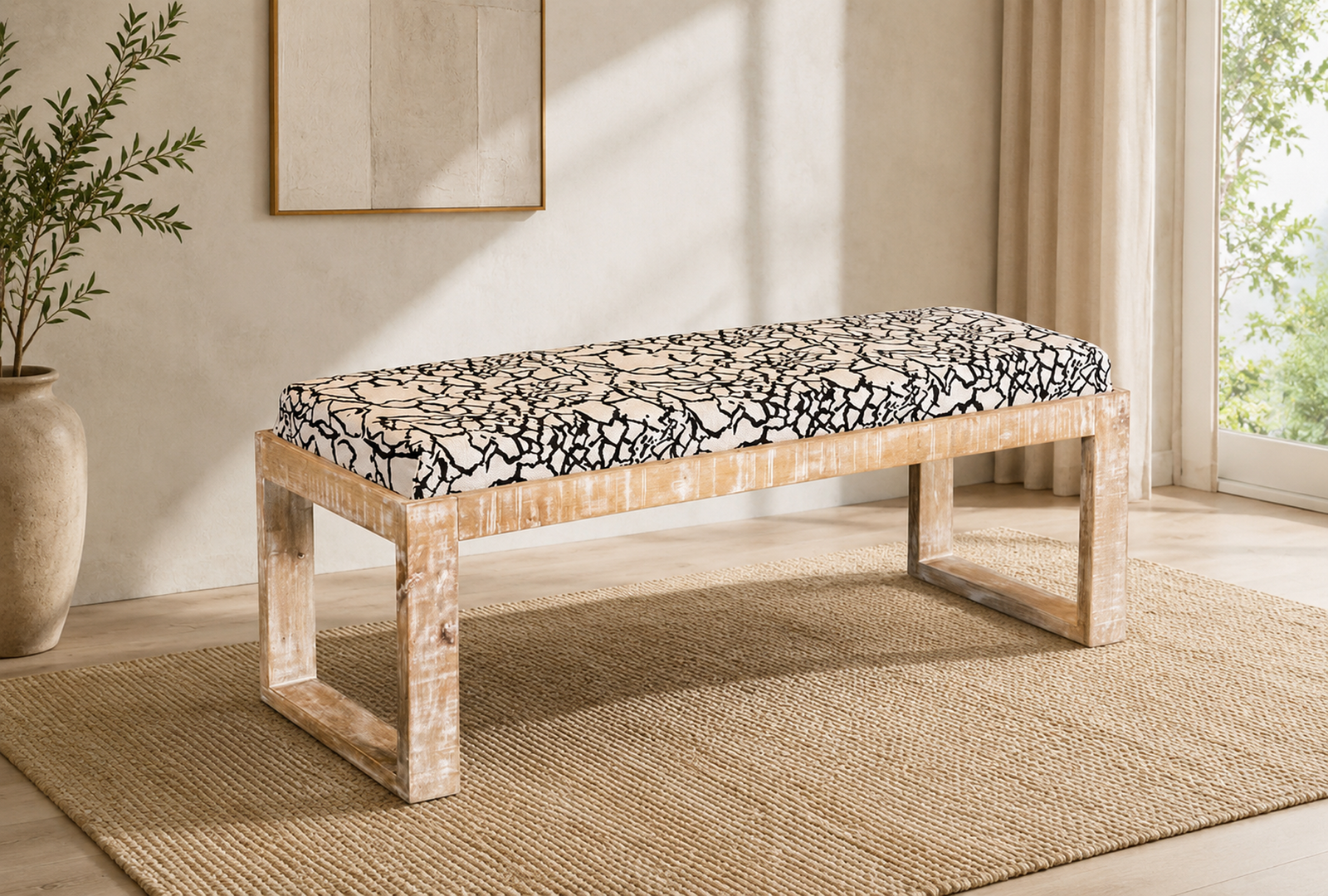 Aiden 914138 Fabric Upholstered Accent Bench – Distressed White Aiden 914138 Fabric Upholstered Accent Bench - Distressed White - Image 1